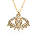 Macro view of 18K gold plated evil eye pendant with micro-set zircon stones - Minimalist Evil Eye Style (D185)