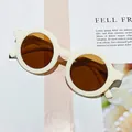 Kids round frame sunglasses in cream white finish with dark brown protective lenses - Rice White Frame / Tea Lens