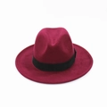 Classic wine red fedora hat with black grosgrain ribbon trim in retro wool felt style - Burgundy
