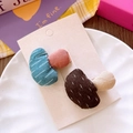 Detail of plaid mushroom hair clips on display card with soft cotton fabric texture - Hair Clip / Blue Stripe