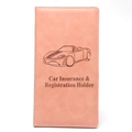 Coral pink leather car insurance and registration holder with embossed sports car design - Pink