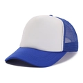 Detail of blue and white mesh trucker hat showing breathable back panels and curved brim - One Size / Royal Blue And White