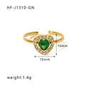 Golden heart ring with green zircon and micro-pave diamonds, 10mm adjustable size - Heart Green (HF-J1310-GN)