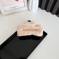 Beige faux fur rectangular claw clip for hair on a black tray for styling - Large Light Coffee (approx. 12cm)