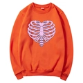 Orange crewneck sweatshirt featuring pink heart ribcage graphic on a white background - S / Tops / Orange (Pink Heart Ribs)