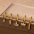 G23 titanium gold hoop earrings with clear cubic zirconia dangles in five unique styles - Rectangular Style (2#) / Gold