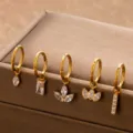 Orecchini a cerchio in titanio G23 dorati con ciondoli in zirconi in cinque stili - Stile Rettangolare (2#) / Oro