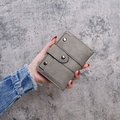 Short grey faux leather wallet for women with litchi texture and metal rivet decoration - Gray