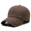 Brown men's baseball cap with ear protection and mountain peak metal logo detail - Adjustable / Coffee