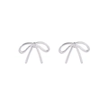 Minimalist silver bow knot stud earrings with polished metallic finish on white background - Bowknot Stud Earrings (Silver)