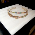 Detail of elegant gold-plated open bracelet set with multi-colored cubic zirconia gems - Style 60 / Gold-Multicolor