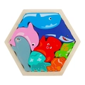 Educational wooden hexagon puzzle toy with colorful sea animal shapes for kids - Theme Hexagon - Ocean