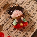 Traditional Tang dynasty lady figurine playing lute in red and green finish - Music Girl Fridge Magnet