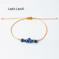 Lapis lazuli irregular stone bracelet with adjustable gold cord in bohemian style - Lapis Lazuli