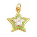 Star shaped pendant with light green oil drip finish and white cubic zirconia stone - Star-Green