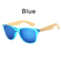 Blue translucent sunglasses with reflective mirror lenses and natural bamboo temples - Clear Blue Frame / Blue Film