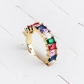 Colorful rectangular zircon open ring with multi-colored stones and gold plating - Adjustable Open / Colorful