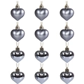 Set of 12 silver heart-shaped Christmas ornaments in matte and glossy finishes - Iron Grey