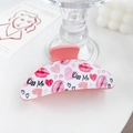 Pink heart print shark hair claw clip with Kiss Me text for romantic styling - Romantic Vibe - Small Semicircle