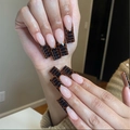 Lange Sargform French Press-on Nails mit braunem Krokodilmuster und Hochglanz-Finish - Braunes Krokodilmuster Französischer Stil (SGCY-104) / Kleber-Typ