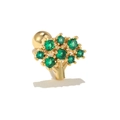 Gold tree cartilage earring with green cubic zirconia and secure ball screw back - Tree of Life / Gold