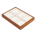 Solid wood jewelry display tray with 6 compartments and white velvet lining inserts - Brown 6-Grid Tray-White Velvet