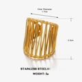Anillo calado de acero inoxidable chapado en oro 18K con 2,5 cm de ancho y 1,7 cm de diámetro - Estilo de Línea / Dorado