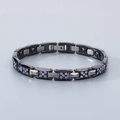 Bracelet en céramique noire et tungstène poli avec maillons argent et strass violets - Base Noire Incrustée de Strass Violets (KB186883-TS)