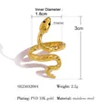 Bague serpent en acier inoxydable doré 18K PVD avec détails en émail noir et ajustable - Serpent à Œil Noir Spirale