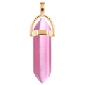 Pink hexagonal crystal column pendant with polished gold metal holder on white background - Pink Cat's Eye / + Waxed Cord Gold Tail Chain