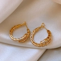 Macro detail of gold snake scale earrings with sparkling pavé zircon settings - 38# Silver Needle - Gold - Real Gold Plating - 18mm