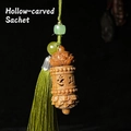 Green Sandalwood hollowed lotus sachet pendant with green tassels and jade beads - Green Sandalwood Lotus Mantra / Approx. 4.6*2cm, Without Incense Pills