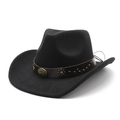 Classic black wool western cowboy hat with brown leather band and vintage metal buckle - M(56-58cm) / Black