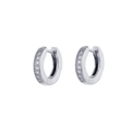 Macro shot of silver zircon pavé hoop earrings with high-grade minimalist design - 10mm / Silver