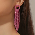 Elegant long tassel rhinestone earrings in vibrant pink for wedding and stage performance - Rose Pink (KE023RO)