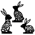 Detailed view of three black hollow-out Easter bunny acrylic tabletop silhouette ornaments - Black (YKL270)