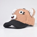 Close-up of cute plush bear baseball cap for kids with faux fur ears and embroidery - Adjustable / Khaki