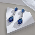 Silver drop earrings with pear-shaped blue zirconia stones and micro-pave setting - Royal Blue