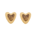 French vintage gold heart earrings with amber resin stones and textured border - Gray