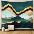 Abstract mountain wall tapestry with modern gold and teal landscape art for room decor - Cyan Gold Black Modern Mountains (GT428-26)