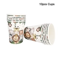 Jungle safari party paper cups set with 10 pieces featuring cute cartoon animal patterns - Paper Cups 10Pcs