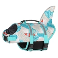 Shark fin pet life jacket with tropical leaf pattern and reinforced rescue handle - Sailboat