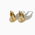 Double hoop earrings in golden finish with sparkling pave-set white cubic zirconia - Gold Double Hoop Zirconia Style (ES2343-5)