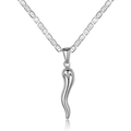 Vue détaillée du collier pendentif piment argenté avec chaîne à maillons plats polis - Or blanc