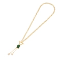 Goldene T-Verschluss Kette mit grünem quadratischem Stein und klaren Wassertropfen-Anhängern - Halskette