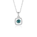 S925 silver necklace featuring a blue sugar cube moissanite pendant with halo diamonds - White Gold With Green Moissanite (FDTD-038)