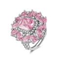 Luxurious S925 sterling silver ring featuring a pink 8A zircon center in flower design - Lzr25 For Sale