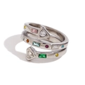 Silver snake wrap ring with colorful multi-shape zircon stones in a punk style - Heart Arrow Open Ring / Steel-Colorful Zircon (R4966)
