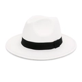 Classic white wool felt jazz fedora hat with elegant black ribbon band for men and women - M (56-58cm) / White