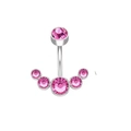 Piercing de ombligo en acero con circonitas rosa fucsia en forma de corazón - Estilo Combinación de Gemas Rosa Oscuro (款式六 圆柱球款)